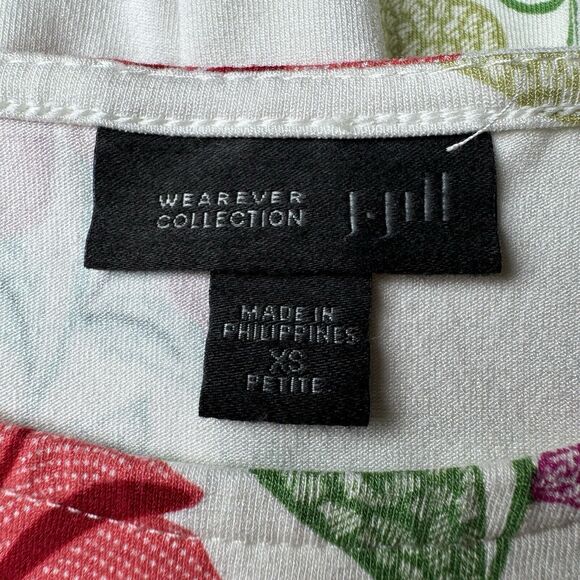 J.Jill Wearever Dress Extra Small Petite Ivory Floral Stretch Knit A Line Swing - Picture 6 of 12